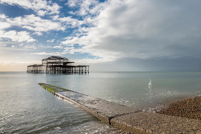 BRIGHTON, EAST SUSSEX UK   JANUARY 3 : View of the derelict West Pier in Brighton East Sussex on January 3, 2019 Brighton, East Sussex UK   January 3: View of the Derelict West Pier in Brighton East Sussex on January 3, 2019, by Zoonar Phil Bird