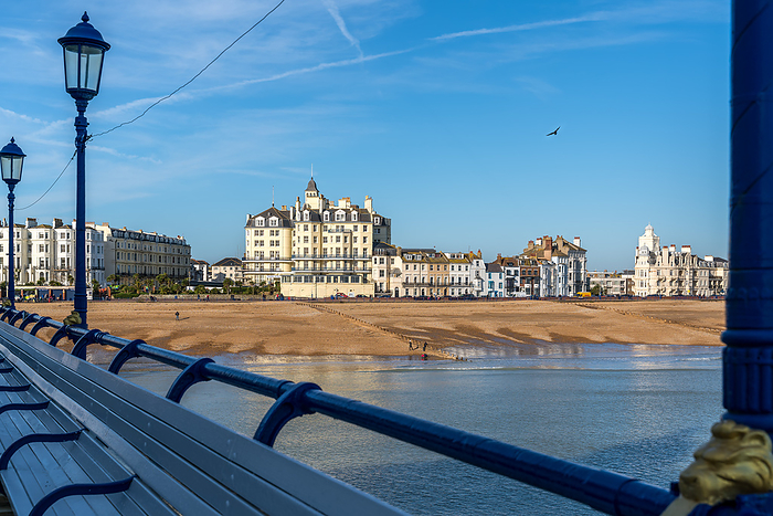 EASTBOURNE, EAST SUSSEX UK   JANUARY 18 : View from Eastbourne Pier towards the Queens Hotel in Eastbourne East Sussex on January 18, 2020. Unidentified people Eastbourne, East Sussex UK   January 18: View from Eastbourne Pier Towards The Queens Hotel in Eastbourne East Sussex on January 18, 2020. Unidetified People, by Zoonar Phil Bird