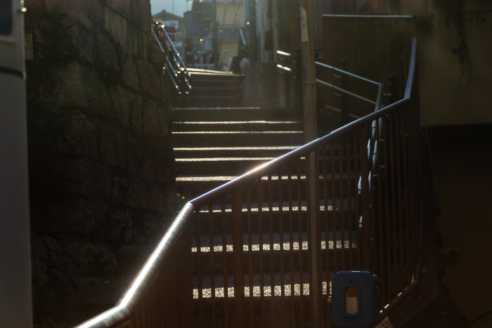 Sunlit stair railing