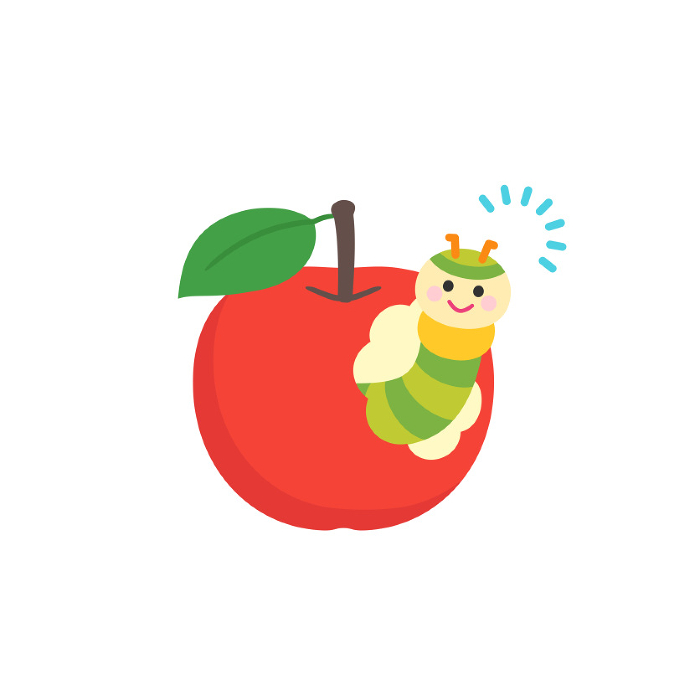 Apple and cute caterpillar characters