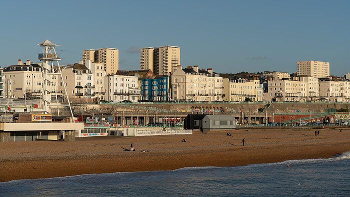 BRIGHTON, EAST SUSSEX UK   JANUARY 8 : View of the beach in Brighton East Sussex on January 8, 2019. Unidentified people Brighton, East Sussex UK   January 8: View of the Beach in Brighton East Sussex on January 8, 2019. Unidetified People, by Zoonar Phil Bird