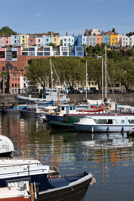 BRISTOL, UK   MAY 14 : View of boats and colourful apartments along the River Avon in Bristol on May 14, 2019 Bristol, UK   May 14: View of Boats and ColoUndurful Apartments Along the River Avon in Bristol on May 14, 2019, by Zoonar Phil Bird