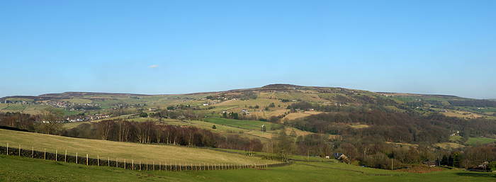 panoramic view of the calder valley in west yorkshire with the village of midgley and dod naze surrounded by fields, woods and moorland Panoramic View of the Calder Valley in West Yorkshire With the Village of Midgley and Dod Naze Surrounded by Fields, Woods and Moorland, by Zoonar Philip Opensh