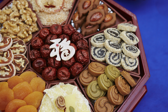 Traditional Korean sweets in stacked boxes