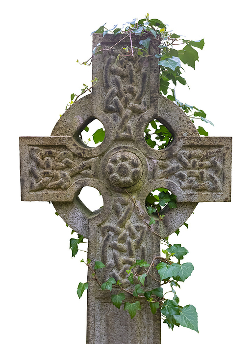 Isolated Celtic Cross Gravestone With Ivy Isolated Celtic Cross Gravestone With Ivy, by Zoonar Roy Henderson