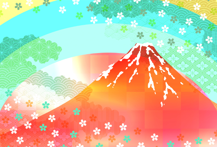Fuji, Cherry Blossoms, Japanese Pattern Nengajo Background