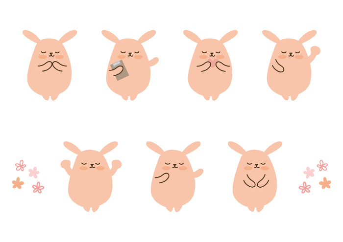 Set of cute bunnies with closed eyes