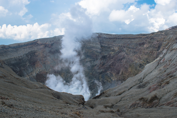 Crater and volcanic fumes of Mt.