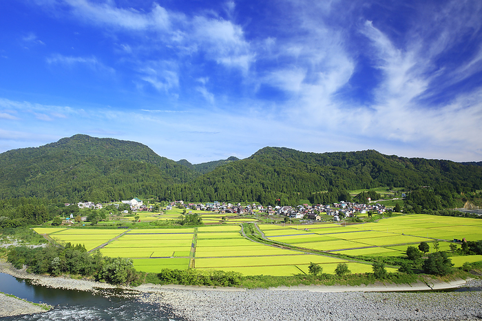 Rural landscape and townscape near Sotomaru Honmura, Tsunan Town, Niigata Prefecture