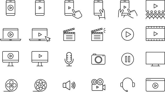 Video-related line drawing icon set