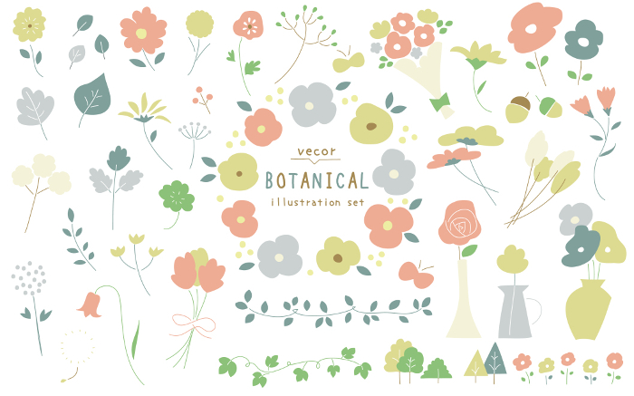 Hand-drawn botanical illustration set _ vector pastel