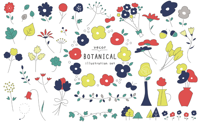 Hand drawn botanical illustration set _ vector color retro