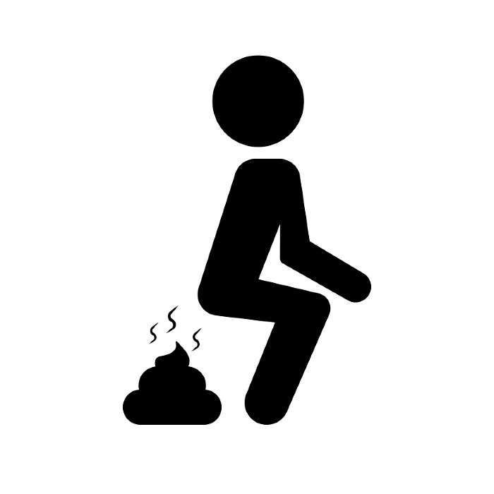 Icon of a person standing up to defecate and excreting. Vector.