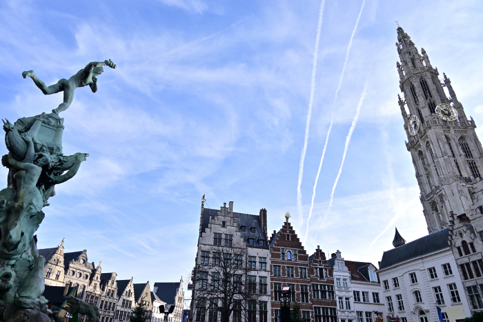 Guildhouse and the steeple of the Cathedral of Our Lady of Antwerp from Marktplatz