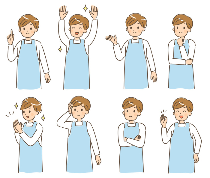 Young male gesture set, upper body, no background