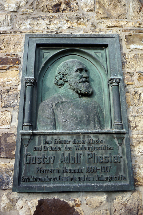 Plaque for pastor Gustav Adolf Pliester at the Protestant church Plaque for pastor Gustav Adolf Pliester at the Protestant church