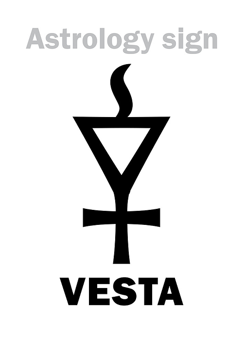Astrology Alphabet: VESTA, classic asteroid. Hieroglyphics character sign (single symbol).