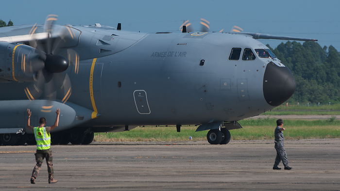 Japan Air Self Defense Force and French air force hold a  joint exercise in Japan French Air and Space Force s A400M arrives for the joint exercise with Japan Air Self Defense Force at Nyutabaru air base in Miyazaki Prefecture, Japan on July 26, 2023.