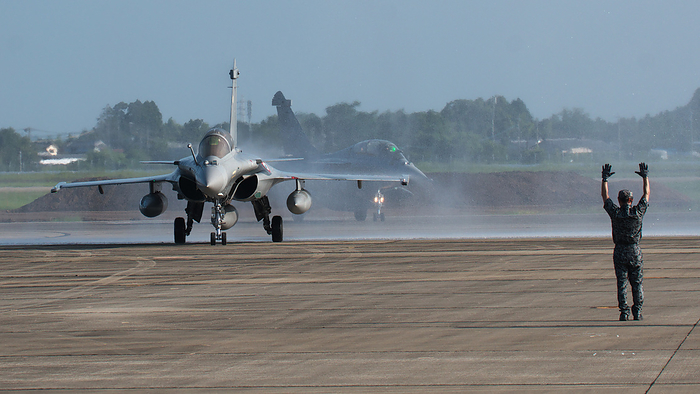 Japan Air Self Defense Force and French air force hold a  joint exercise in Japan French Air and Space Force s Rafale arrive for the joint exercise with Japan Air Self Defense Force at Nyutabaru air base in Miyazaki Prefecture, Japan on July 26, 2023.