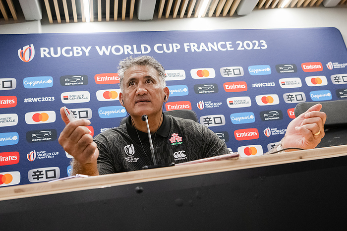2023 Rugby World Cup Japan s Head Coach Jamie Joseph attends a press conference during the 2023 Rugby World Cup at the Ernest Wallon Stadium in Toulouse, France, on September26, 2023.  Photo by Yuka Shiga AFLO 