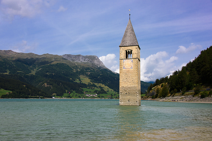 Submerged Bell Tower in Reschensee Submerged Bell Tower in Reschensee, by Zoonar fabio lotti