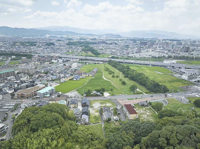 ruins of a castle on the water An aerial view of Mizuki Castle Ruins in Fukuoka, Japan, July 29, 2023.  Photo by AFLO 