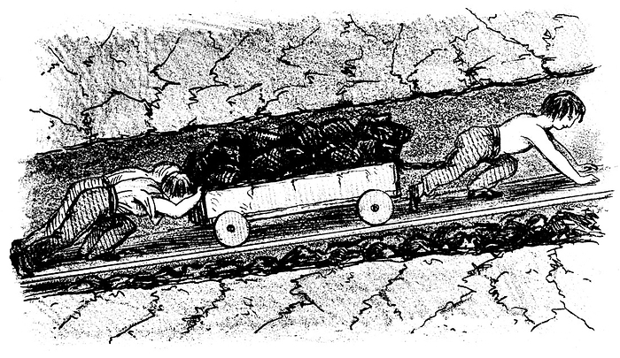 Boy  putters  moving coal in a narrow seam, Lancashire, England, 1848. Artist: Unknown Boy  putters  moving coal in a narrow seam, Lancashire, England, 1848. From A Treatise on the Winning and Working of Collieries by Matthias Dunn.  Newcastle upon Tyne, 1848 .