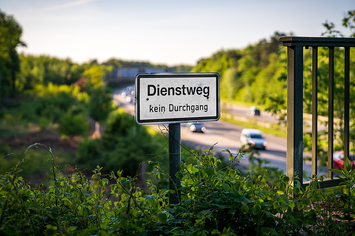 Sign: Dienstweg kein Durchgang  German for: Service path, no passage  Sign: Dienstweg kein Durchgang  German for: Service path, no passage , by Zoonar Bernd Bruegge