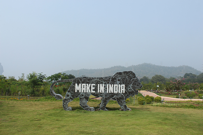 Sculpture of Make in India logo lion, Valley of flowers near statue of unity, Narmada, Gujarat, India Sculpture of Make in India logo lion, Valley of flowers near statue of unity, Narmada, Gujarat, India, by Zoonar RealityImages