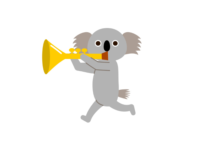 Koala walking while blowing trumpet