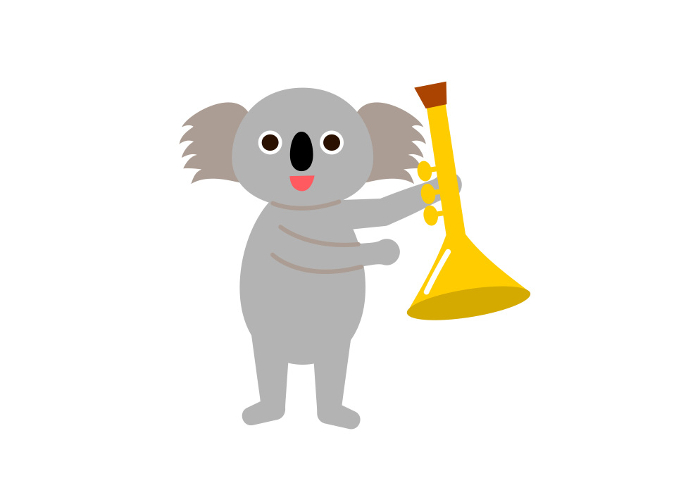 Smiling koala with trumpet