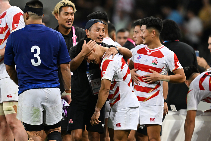 2023 Rugby World Cup Japan defeats Samoa Yutaka Nagare, Naoto Saito, Japan team group  JPN  SEPTEMBER 28, 2023   Rugby :. 2023 Rugby World Cup Pool D match between Japan   Samoa at Stadium de Toulouse in Toulouse, France.  Photo by MATSUO. K AFLO SPORT 