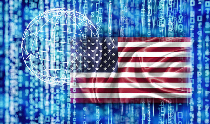 Digital power USA with American flag, matrix and globe Digital power USA with American flag, matrix and globe, by Zoonar gopixa