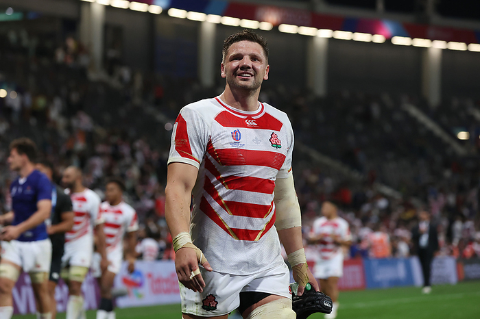 2023 Rugby World Cup Japan s Pieter Labuschagne celebrate at the end of the 2023 Rugby World Cup Pool D match between Japan and Samoa at Stadium de Toulouse in Toulouse, south western France on September 28, 2023.   Photo by Aki Nagao AFLO 