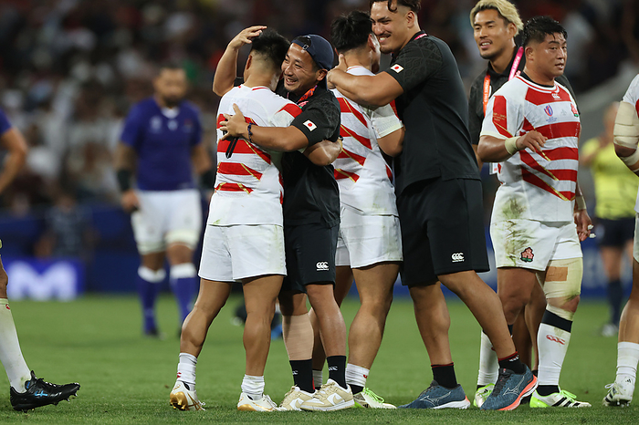 2023 Rugby World Cup Japan s Yutaka Nagare celebrate at the end of the 2023 Rugby World Cup Pool D match between Japan and Samoa at Stadium de Toulouse in Toulouse, south western France on September 28, 2023.   Photo by Aki Nagao AFLO 