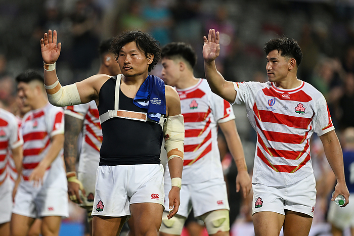 2023 Rugby World Cup Japan defeats Samoa  L R  Keita Inagaki, Keita Inagaki Ryoto Nakamura  JPN ,  L R  SEPTEMBER 28, 2023   Rugby :. 2023 Rugby World Cup Pool D match between Japan   Samoa at Stadium de Toulouse in Toulouse, France.  Photo by MATSUO. K AFLO SPORT 
