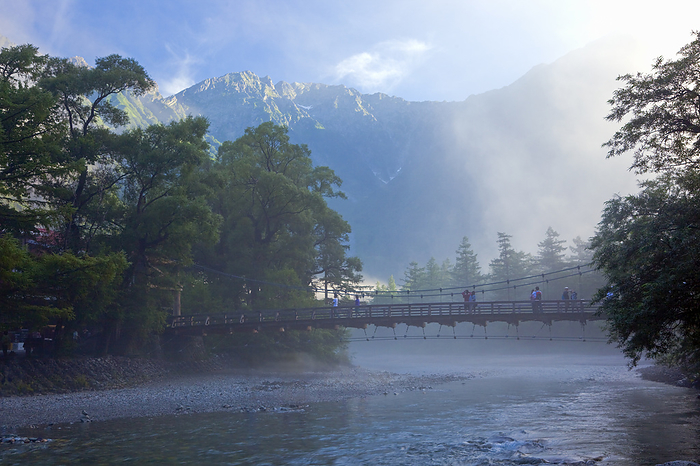 Azusa River, Kappa-bashi Bridge and Hotaka mountain range in the morning Nagano Pref.