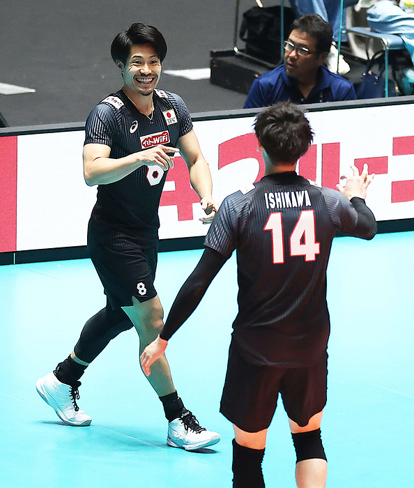 FIVB Paris Olympics Qualifier 2023 World Cup Volleyball Men s Tournament Seita Sekita shows a smiling face after scoring a point in the 1st S. of the Men s World Cup, Paris Olympics Qualifier, Japan vs. Egypt, October 1, 2023  Date 20231001  Photo Location Yoyogi 1st Gymnasium