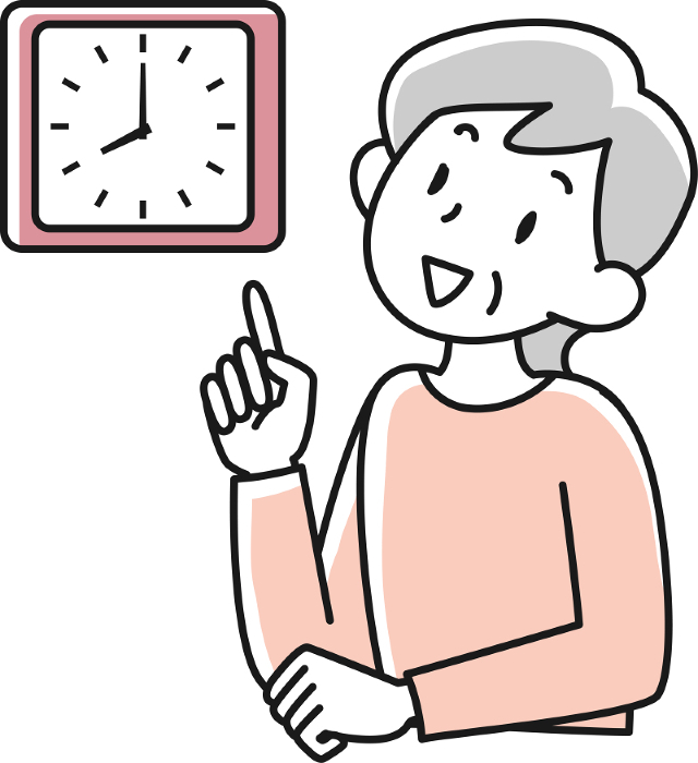 Senior woman's upper body looking at a clock to check the time