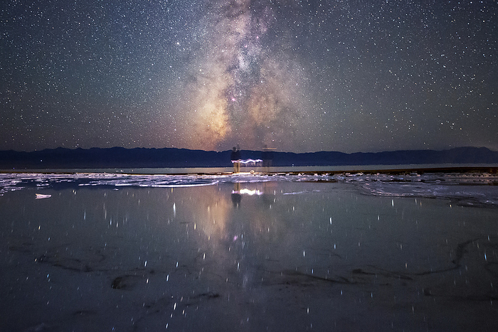 Milky Way over Chaka salt lake, Qinghai, China Milky Way over the Chaka salt lake in Qinghai, China. The Milky Way is our galaxy seen from the inside. It appears as a hazy band of stars and nebulae stretching across the sky. Photographed on 1 September 2019., by JEFF DAI   SCIENCE PHOTO LIBRARY