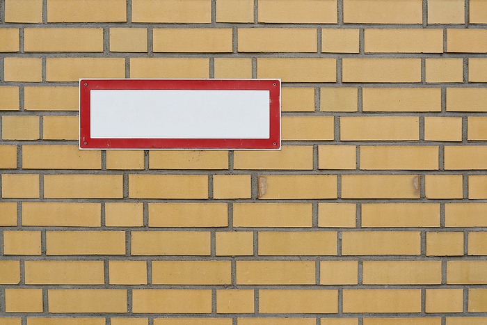 blank white sign with text free space on brick wall blank white sign with text free space on brick wall, by Zoonar Heiko Kueverl