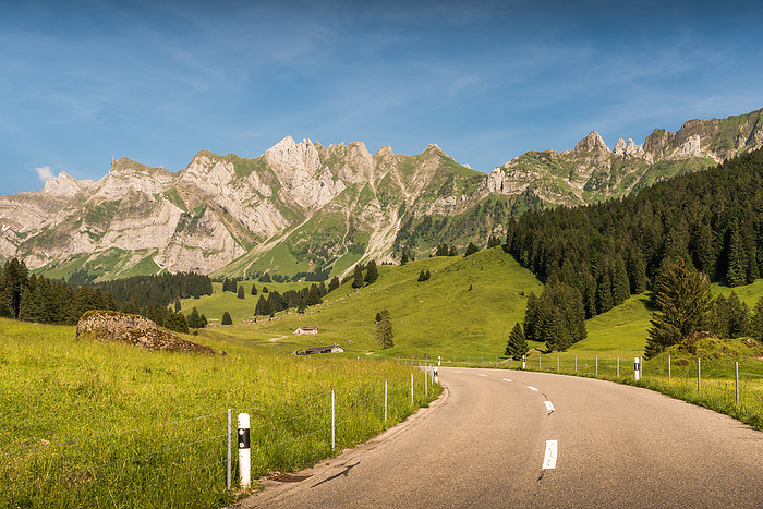 Mountain road in the Swiss Alps with view of the Saentis, Switzerland Mountain road in the Swiss Alps with view of the Saentis, Switzerland, by Zoonar Conny Pokorny