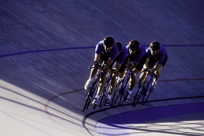 Cycling Cycling, Cycling team competing on the velodrome track., by Copyright 1995 DUOMO