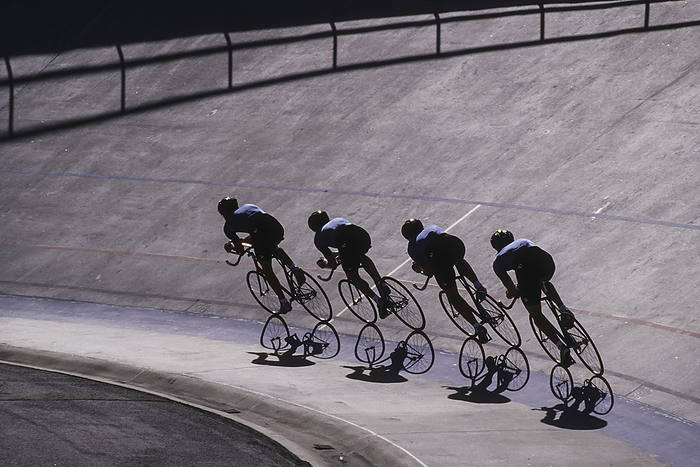 CYCLING   Velodrome Cycling Velodrome, Male cycling team on the velodrome., by Copyright 1995 DUOMO