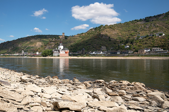 Drought in Germany, low water on Rhine river close to Kaub, Germany Drought in Germany, low water on Rhine river close to Kaub, Germany, by Zoonar Alexander Lud