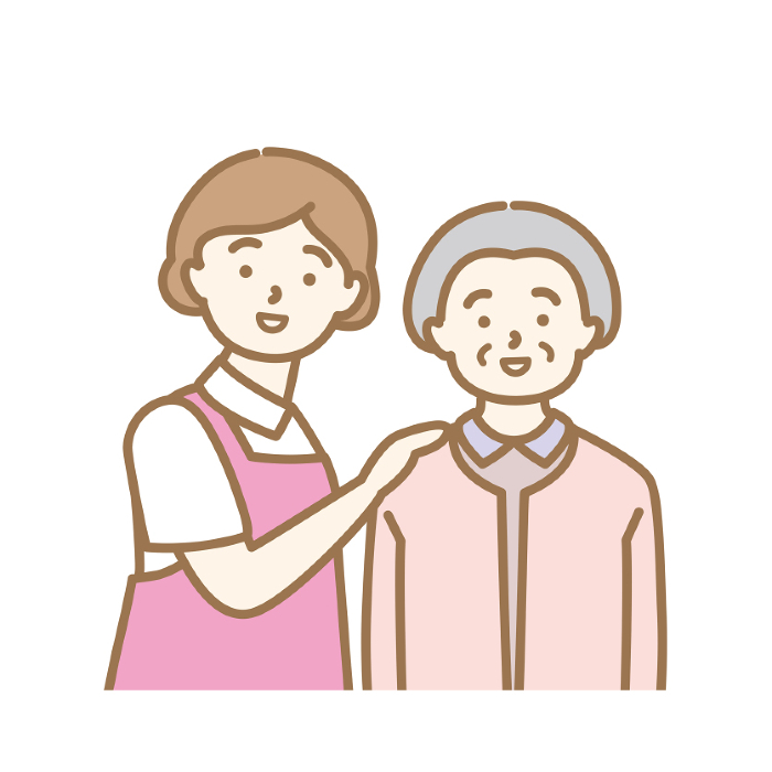 Clip art of nursing care staff cuddling up to an elderly person.