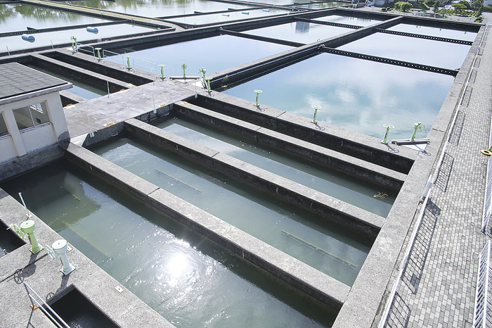Photographed in 2023 Kanazawa Mue Water Filtration Plant   Rapid Sedimentation Pond Kanazawa City, Ishikawa, Japan October 2023 The facility in the foreground is a flock formation pond.