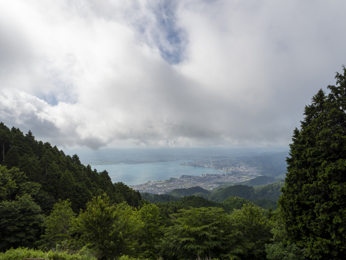 View of Otsu City and Lake Biwa from the parking lot at the top of Mt.