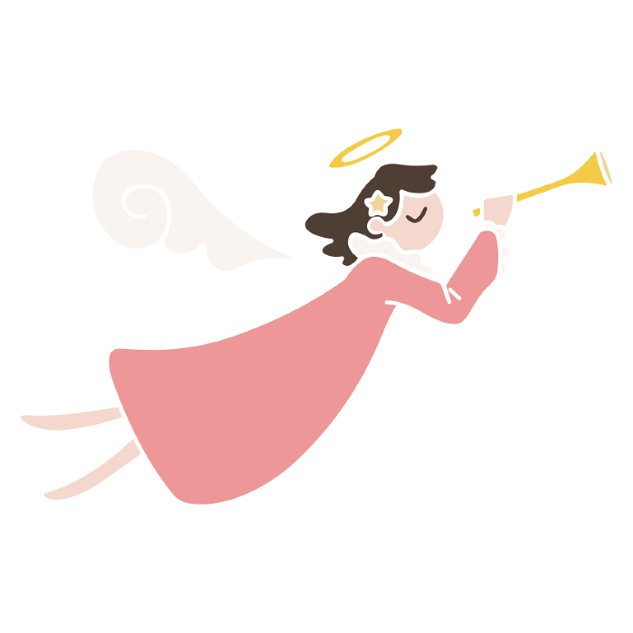 Illustration of a hand-drawn angel blowing a trumpet, vector