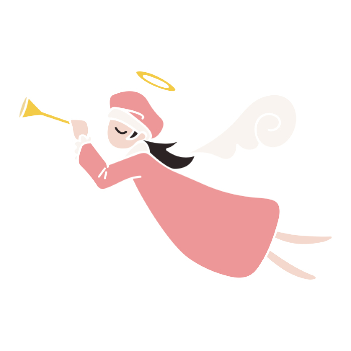 Illustration of a hand-drawn angel blowing a trumpet, vector material.